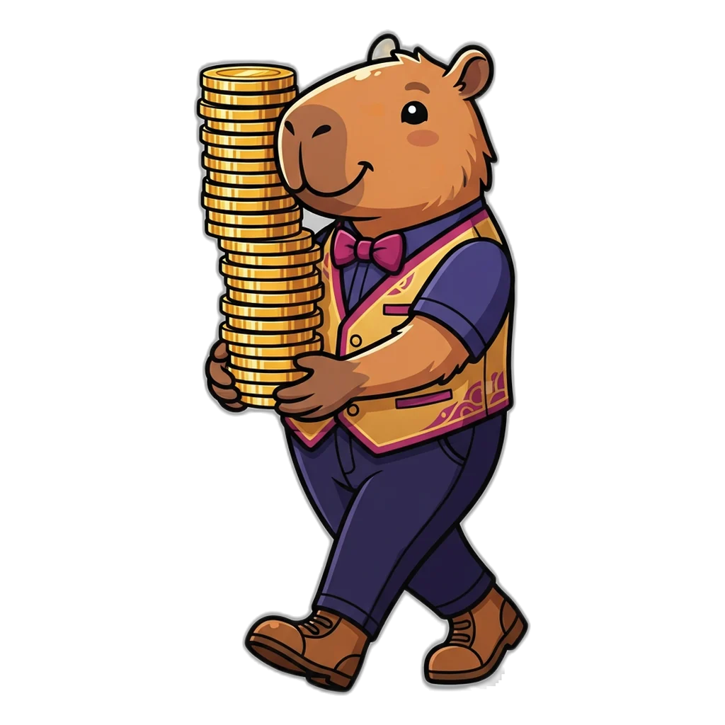 A mascot carrying a stack of 9K Club point coins